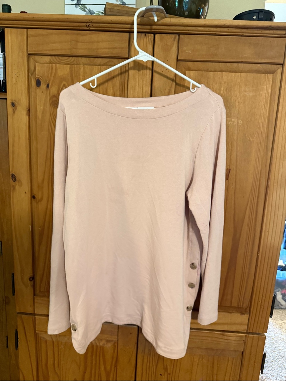 J. Jill Light Pink Boatneck Long Sleeve Top with Side Buttons